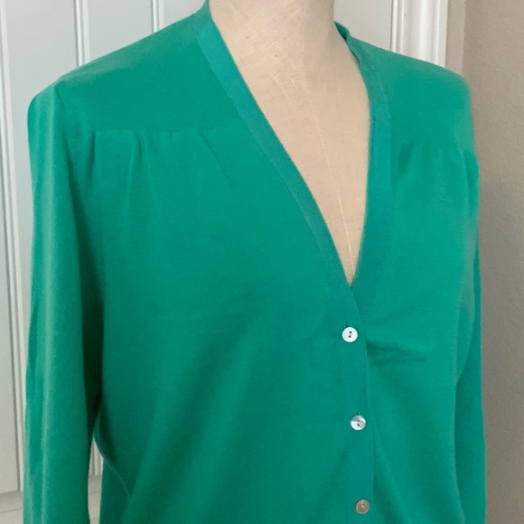 Lands' End Women's XL V-neck Button Up Cardigan Green 100% Pima Cotton Sweater - Picture 8 of 8